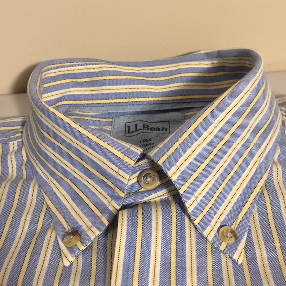 L.L. Bean Men’s Dress Shirt and Yellow Blue Stripes Size Large Regular C… - Picture 11 of 12